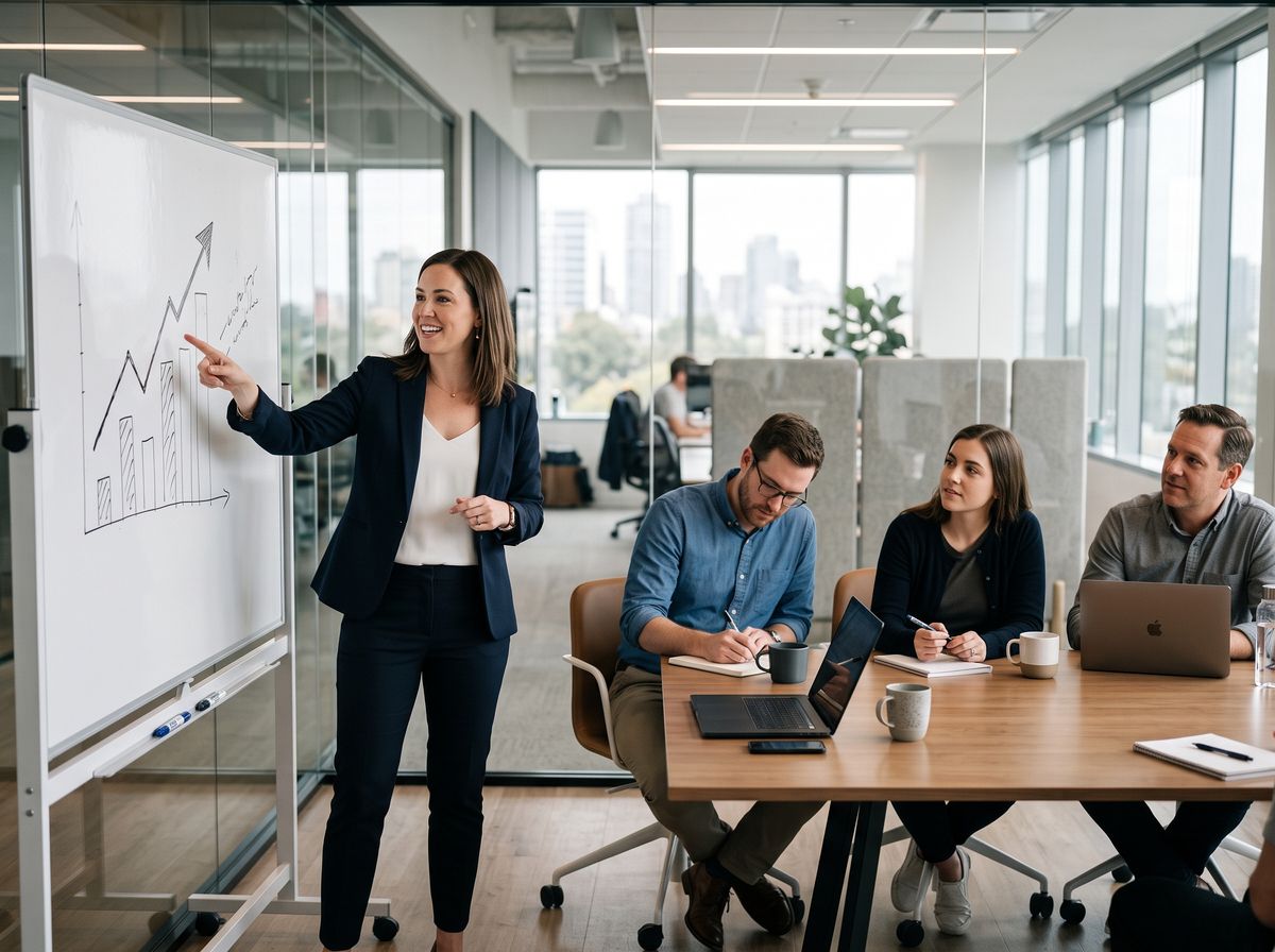 Presenter walking a team through a growth chart